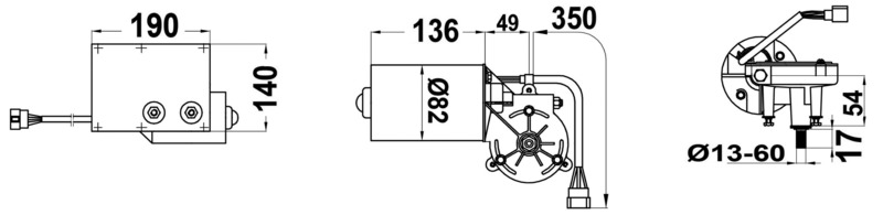 Motor Serie 100 W für max. 900 mm lange Wischarme und max. 1000 mm lange Wischblätter