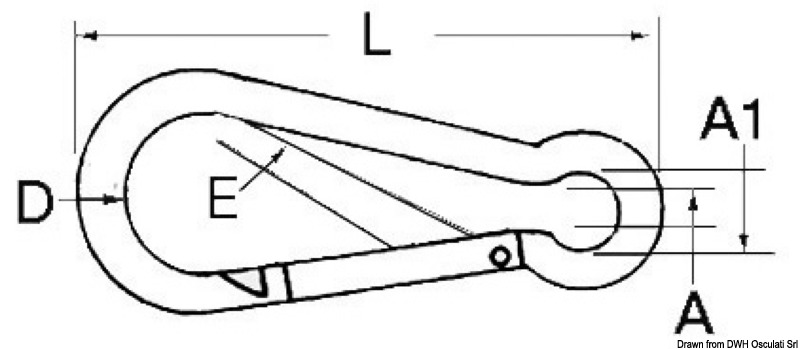 Karabinerhaken aus rostfreiem Edelstahl AISI 316, hochglanzpoliert