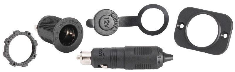 Steckdose + Stecker aus schwarzem Polykarbonat