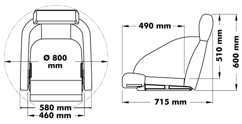 Anatomischer Sitz mit flip up H54-Polsterung