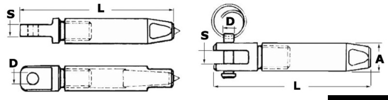 Edelstahlterminal AISI 316 für Parafil-Kabel Typ 03.182.07 oder 03.182.09