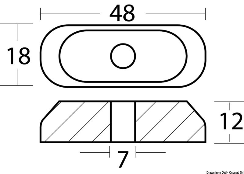 Plattenanode 2-5 PS ohne Einsatz. Bohrung Ø 7 mm