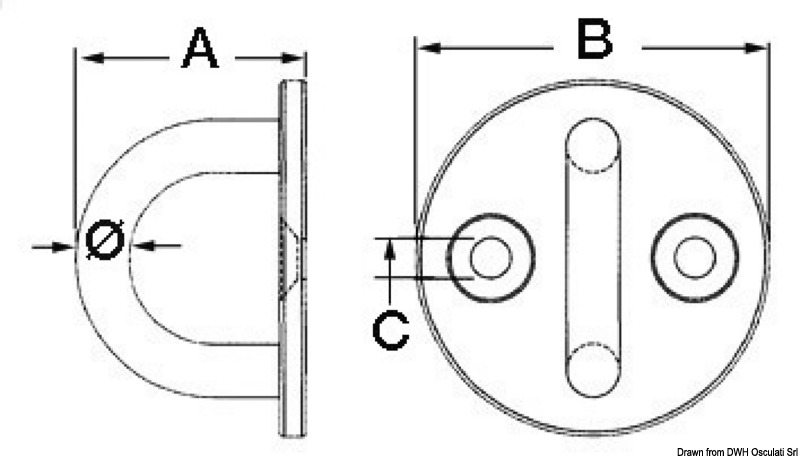 Augplatten mit zwei Bohrlöchern und Augbügel