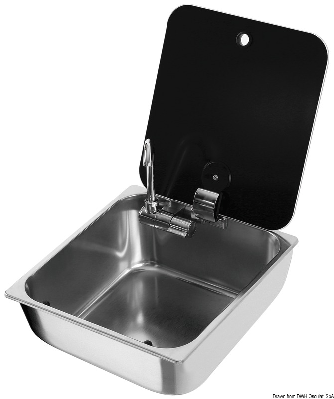 Spüle mit Abdeckung aus Rauchglas