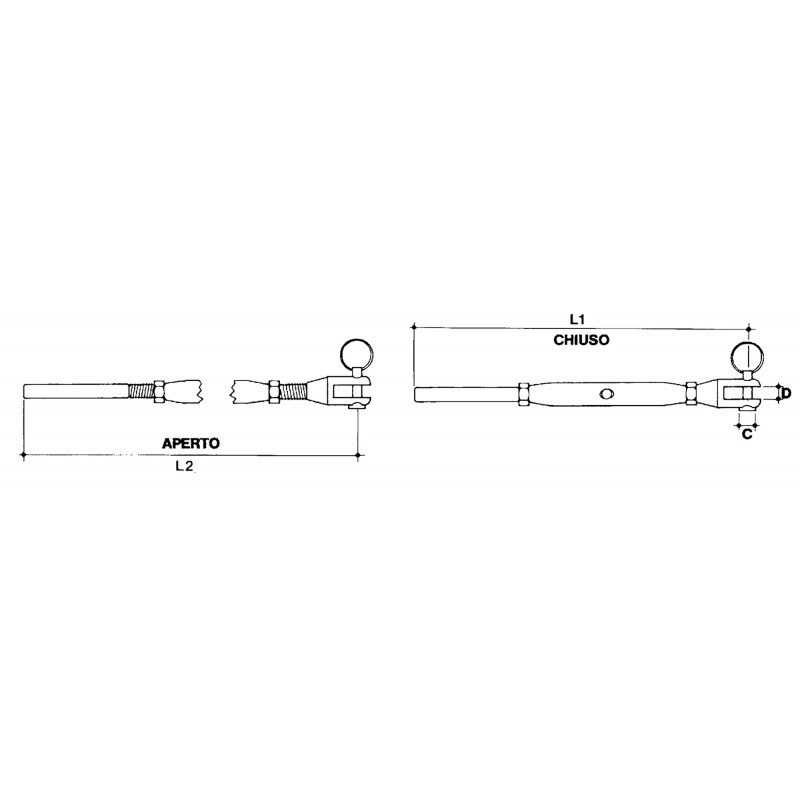 AISI 316 S.S. TURNED RIGGING SCREWS  Ø MM. 7