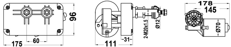 Motor Serie 50 W für max. 800 mm lange Wischerarme und max. 700 mm lange Wischblätter