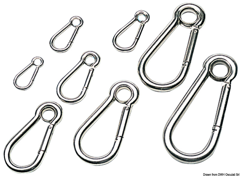 Karabinerhaken aus rostfreiem Edelstahl AISI 316, hochglanzpoliert