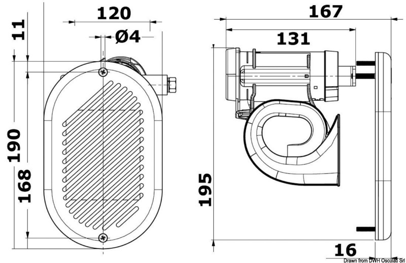 Elektromagnetisches Bootshorn HURRICANE mit eingebautem Kompressor und Abdeckhaube