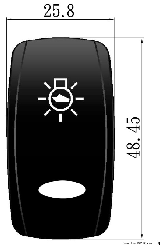 Mit Laser eingravierte Symbole. OVAL Wippen für Marina TOP Schalter mit beleuchteten Symbolen