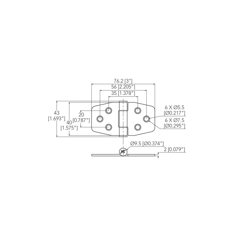 FRICTION HINGE MM.40X76