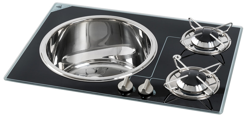 Kochfeld aus Kristallglas + Becken aus rostfreiem Edelstahl (43704)