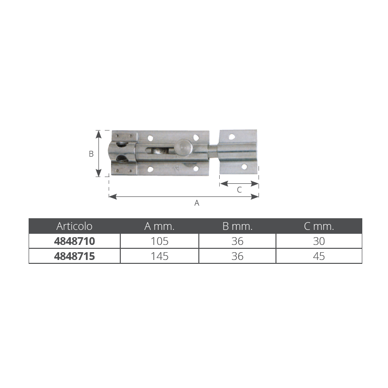 BOLZENRIEGEL Inox VORHÄNGESCHLOSS mm105